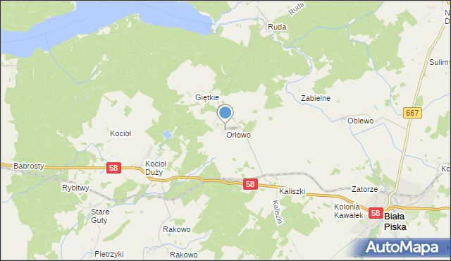 mapa Orłowo, Orłowo gmina Biała Piska na mapie Targeo